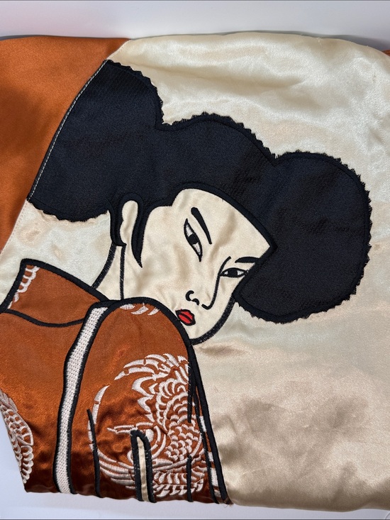 Jackets & Blazers - Mecca Femme Satin Sukajan Souvenir Jacket, Bronze/Ivory Geisha Embroidery